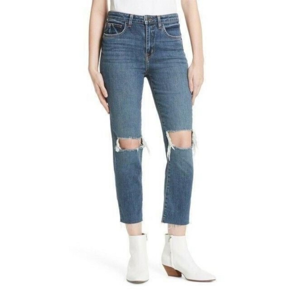 L’agence women’s jeans size 25 straight leg blue jeans high rise distressed